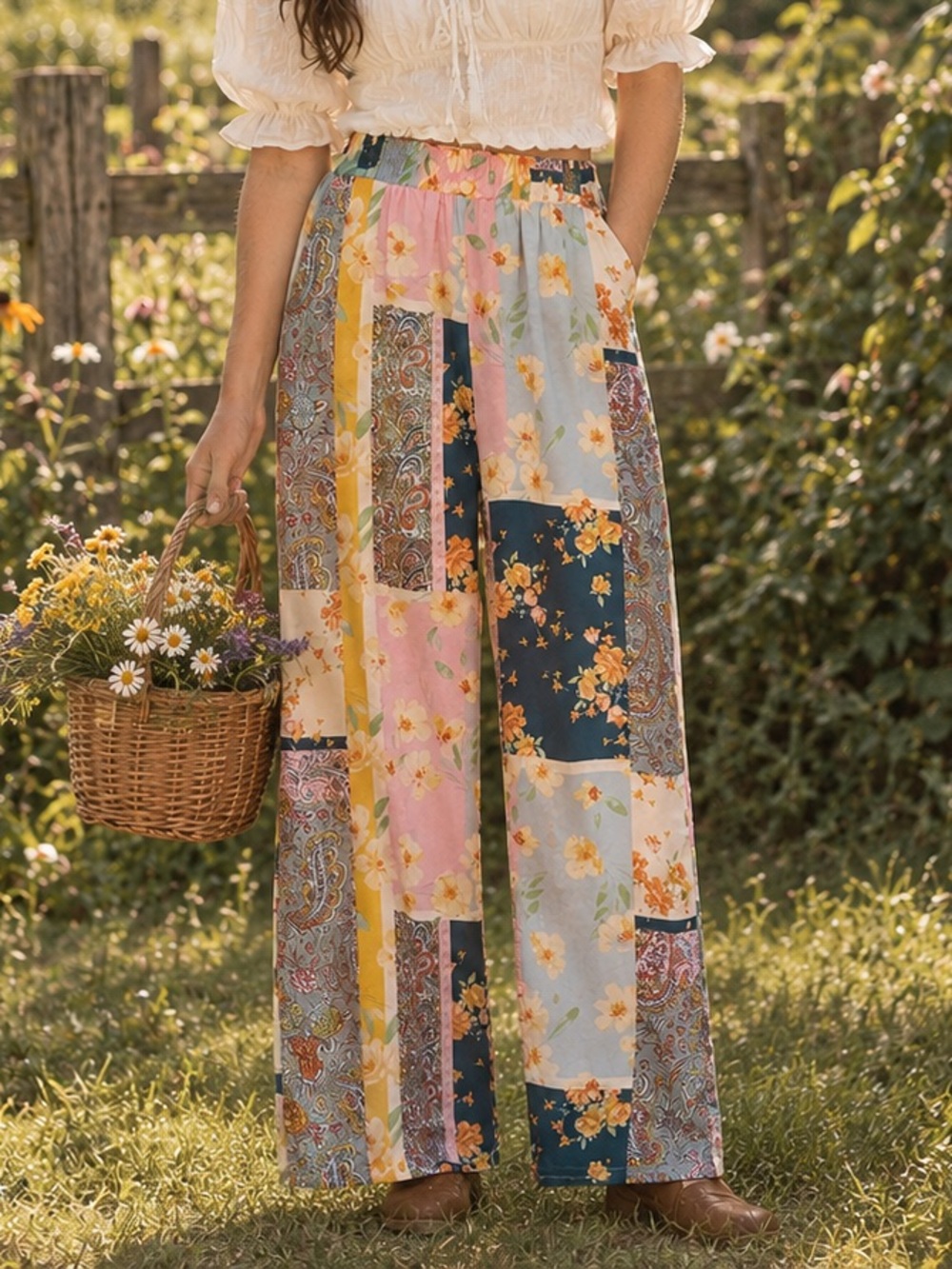 Cato Patchwork Floral Paisley Straight Leg Pants M Cottagecore Boho Grannycore
